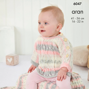 King Cole 6047 - Baby Aran Jumper, hat and blanket Knitting pattern