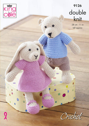 King Cole 9126 Crochet Pattern Bear and Rabbit Toys in Cottonsoft DK