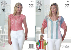 King Cole Ladies 4 Ply Crochet Pattern for Cropped Top & Short Sleeved Cardigan (4710) by King Cole