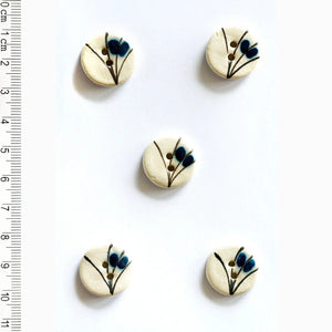 Handmade Blue Floral Grass Hand Painted Buttons