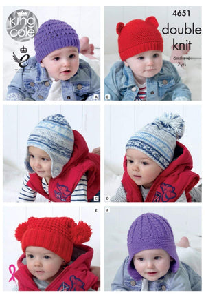 King Cole 4651 Knitting Pattern Babies Childrens Hats in Cherished DK by King Cole