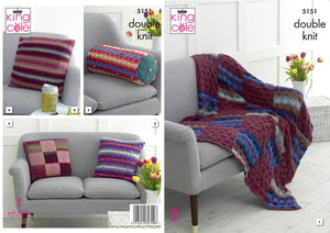 King Cole 5151 Knitting Pattern Throw Cushions and Mug Warmer Riot DK