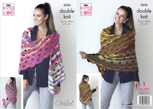 King Cole 5335 Crochet Pattern Womens Virus Shawl in Riot DK