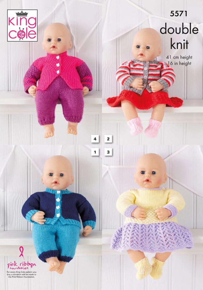 King Cole 5571 Knitting Pattern Dolls Clothes in Dollymix DK