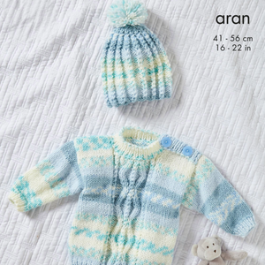 King Cole 6047 - Baby Aran Jumper, hat and blanket Knitting pattern
