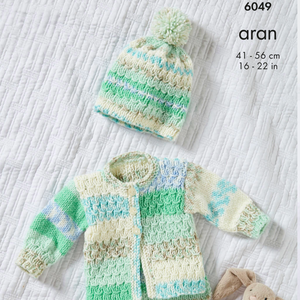 King Cole 6049 - Baby Aran Dress, jacket, hat and blanket