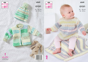 King Cole 6049 - Baby Aran Dress, jacket, hat and blanket