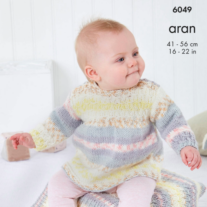 King Cole 6049 - Baby Aran Dress, jacket, hat and blanket