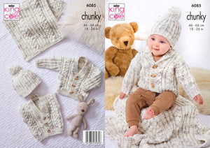 King Cole 6085 - Chunky baby jacket, hat and blanket knitting pattern leaflet