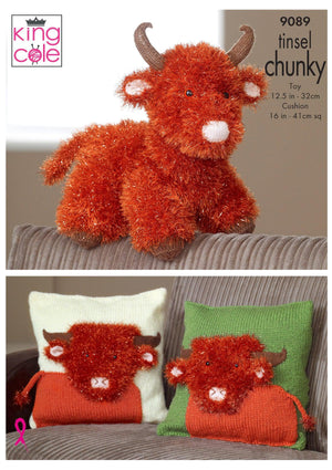 King Cole Highland Cow Toy & Cushion Covers Knitting Pattern 9089