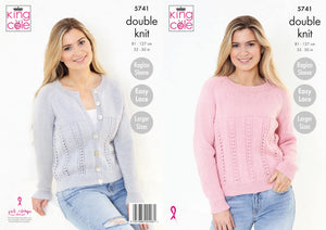 King Cole Ladies Double Knit Knitting Pattern Easy Lace Sweater & Cardigan 5741