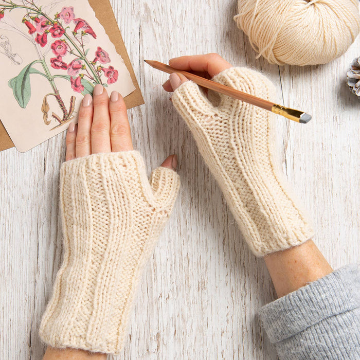Wool Couture Company Alpaca Fingerless Gloves Knitting Kit: Ivory