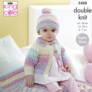 King Cole 5420 Knitting Pattern Baby Cardigan, Hat and Blanket