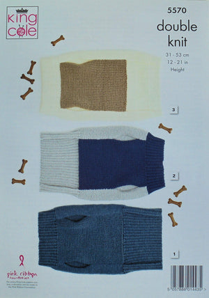 King Cole 5570 Knitting Pattern 3 Sizes Easy Dog Coat in Pricewise DK