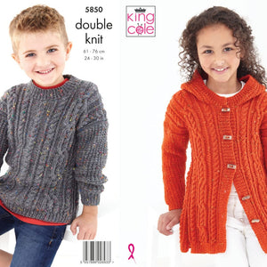 King Cole 5850 Double Knitting Childrens Jumper or Cardigan Knitting pattern