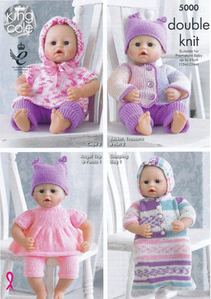 King Cole Doll Clothes Knitting Pattern DK (5000)
