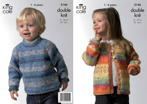 King Cole Double Knitting Pattern Kids Splash DK Knitted Sweater & Cardigan 3146