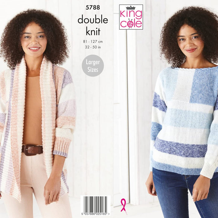 King Cole Ladies DK Knitting Pattern Ribbed Jacket & Easy Cable Sweater (5788)