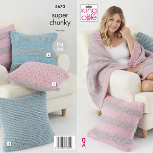 King Cole Super Chunky Knitting Pattern Easy Knit Throw & Cushion Covers (5670)