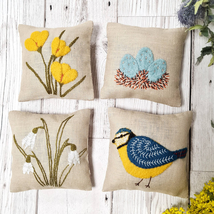 Corinne Lapierre Linen Lavender Bags Embroidery Kit - Spring Garden