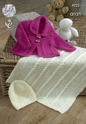 King Cole 4222 - Baby Aran Matinee Jacket, Hat and Blanket