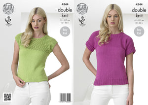 King Cole 4344 - Double Knit Easy Knit Short Sleeve top Knitting Pattern
