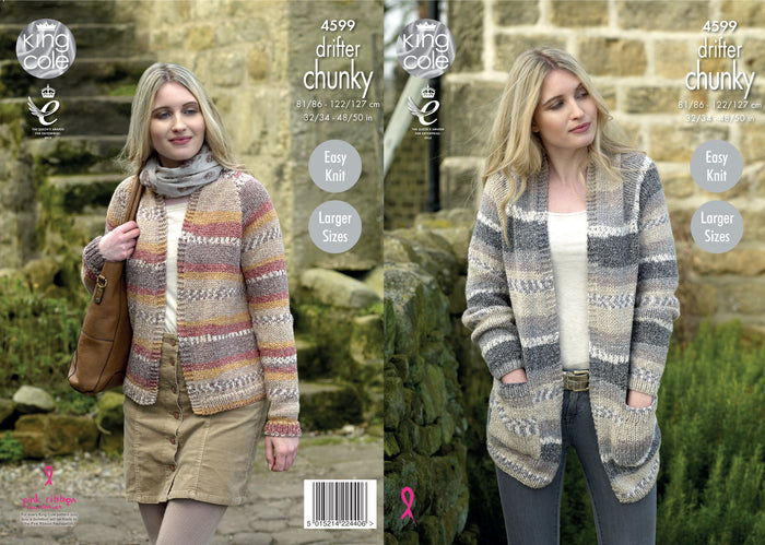 King Cole 4599 - Chunky Easy Knit Cardigan Knitting Pattern Leaflet