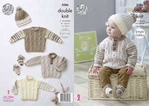 King Cole 5086 - Baby Double Knitting Jumper, hat and socks knitting pattern leaflet