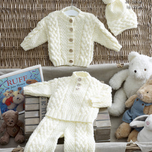 King Cole 5222 - Baby Sweater, Trousers and hat set Aran