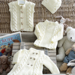 King Cole 5223 - Baby Sweater, Gilet and hat set in Aran