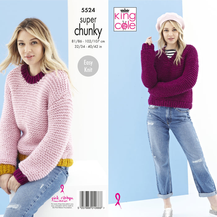 King Cole 5524 - Super Chunky Easy Knit Jumper Knitting Pattern Leaflet