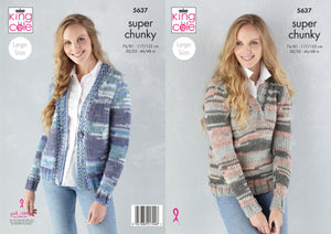 King Cole 5637- Super Chunky Easy Knit Cardigan and Jumper Knitting Pattern Leaflet