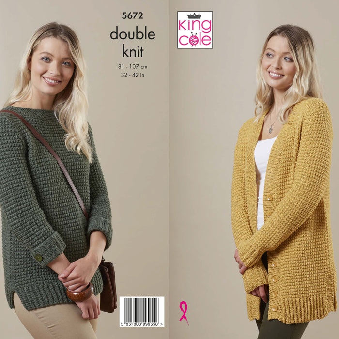 King Cole 5672 - Easy Knit Cardigan and Sweater Knitting Pattern Leaflet Double Knitting