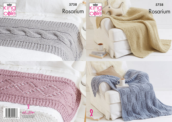 King Cole 5758 - Rosarium Bed runners and Throws Knitting Pattern