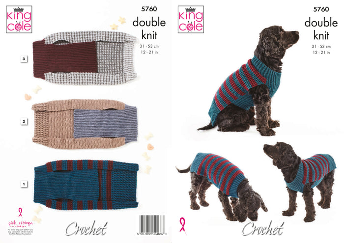 King Cole 5760 - Double Knitting Easy Dog Coat Jumper Crochet Pattern Leaflet