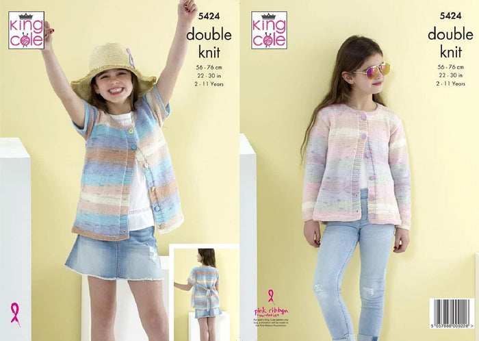 King Cole 5424 Knitting Pattern Girls Cardigans in Beaches DK