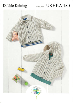 Double Knitting Pattern for Baby Hooded Cardigan (UKHKA 180)