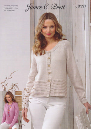 James C Brett JB597 Knitting Pattern Womens Sweater and Cardigan in Pure Cotton DK