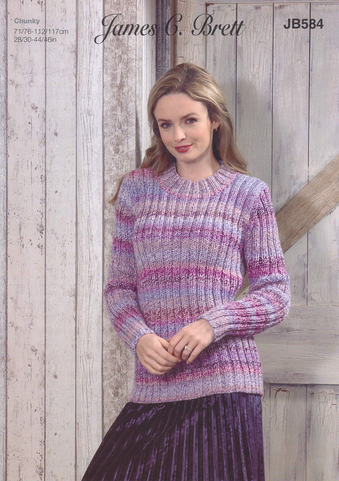 James Brett Ladies Marble Chunky Sweater Knitting Pattern (JB584)