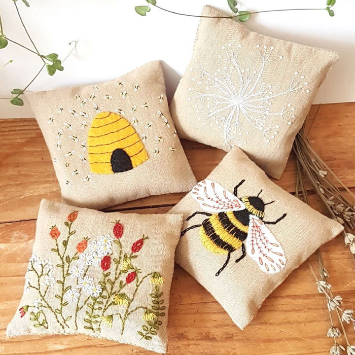 Linen Lavender Bags Bees Embroidery Kit
