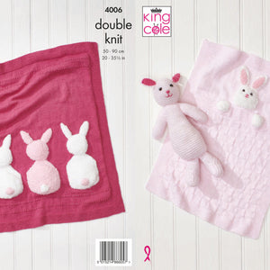 King Cole 4006 - Baby Blanket and rabbit Double Knitting-Knitting Patterns-Rosy Posy Petals