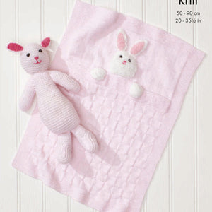 King Cole 4006 - Baby Blanket and rabbit Double Knitting-Knitting Patterns-Rosy Posy Petals
