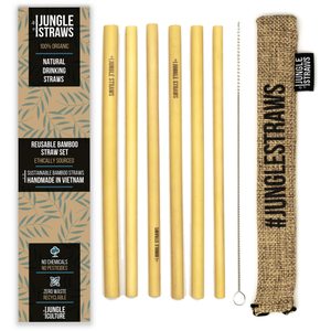 Jungle Straws - Pack of 6 Reusable Bamboo Straws with coloured pouch