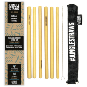 Jungle Straws - Pack of 6 Reusable Bamboo Straws with coloured pouch