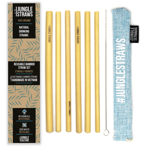 Jungle Straws - Pack of 6 Reusable Bamboo Straws with coloured pouch