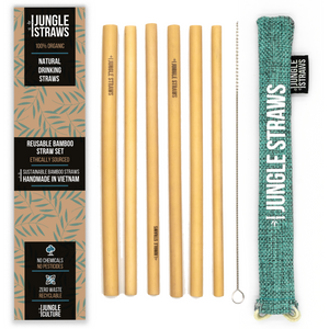 Jungle Straws - Pack of 6 Reusable Bamboo Straws with coloured pouch