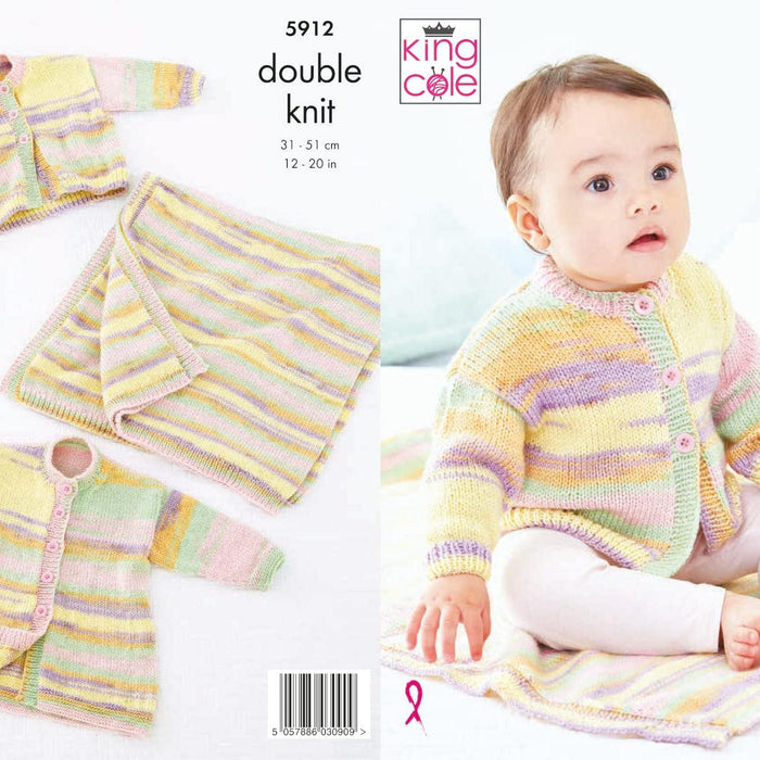 King Cole Double Knit Baby DK Knitting Pattern Jacket Cardigan & Blanket (5912)