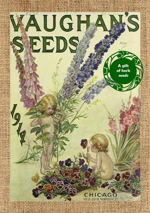 Greetings card with a gift of seeds - Vintage Herb Card