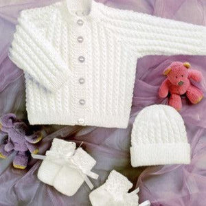 UKHKA Baby cardigan, bootee and hat knitting pattern 4ply