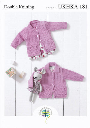 UKHKA181 Baby cardigan knitting pattern Double Knitting